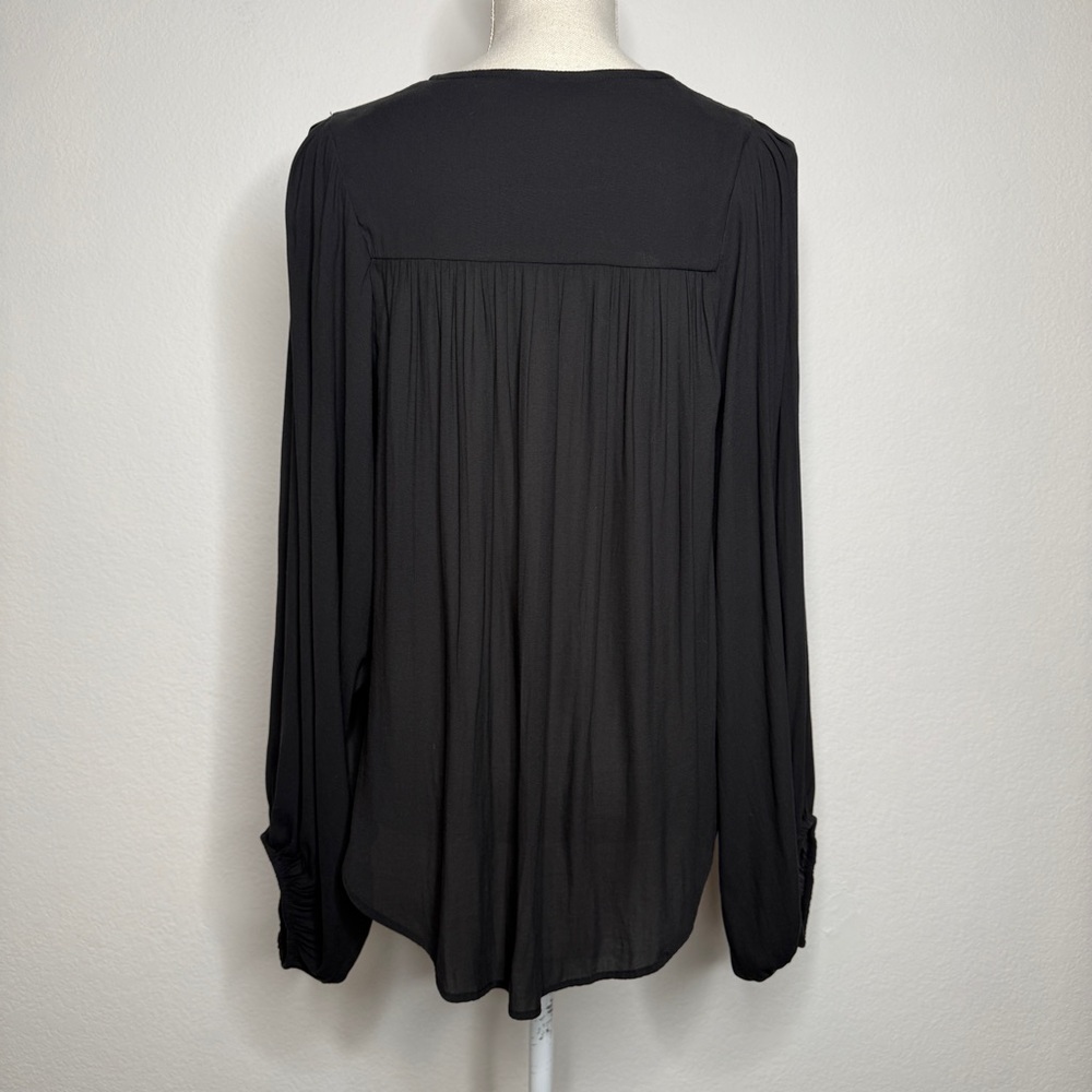 Free People Slouchy Blouse Black Cowl Drape Balloon Sleeve Polyester Size S - Picture 4 of 7